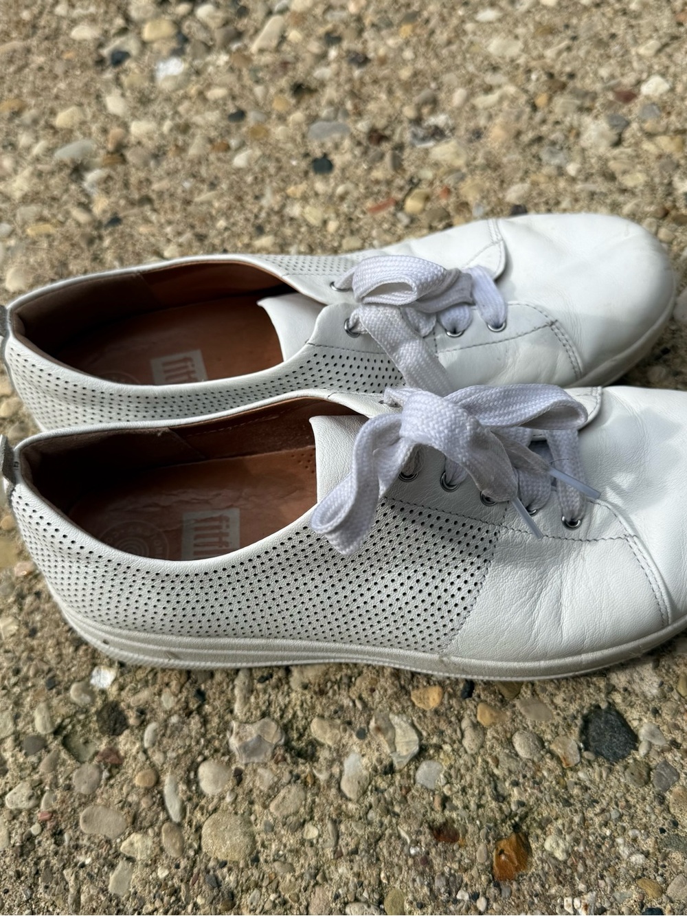 FitFlop White and Tan Leather Slip-On Sneaker